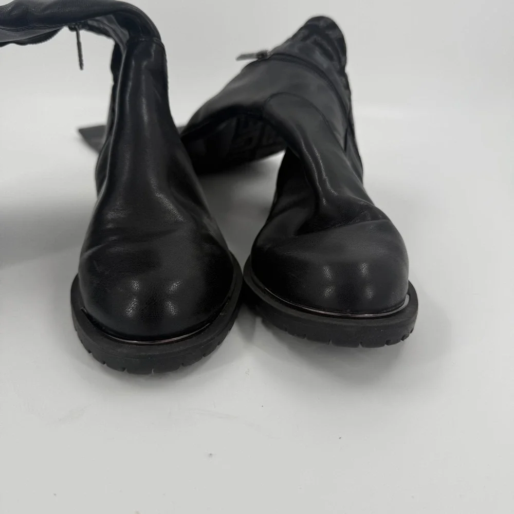 Guess Remone Knee High Boots Womens 7.5M Black Allover Logo Round Toe Side Zip